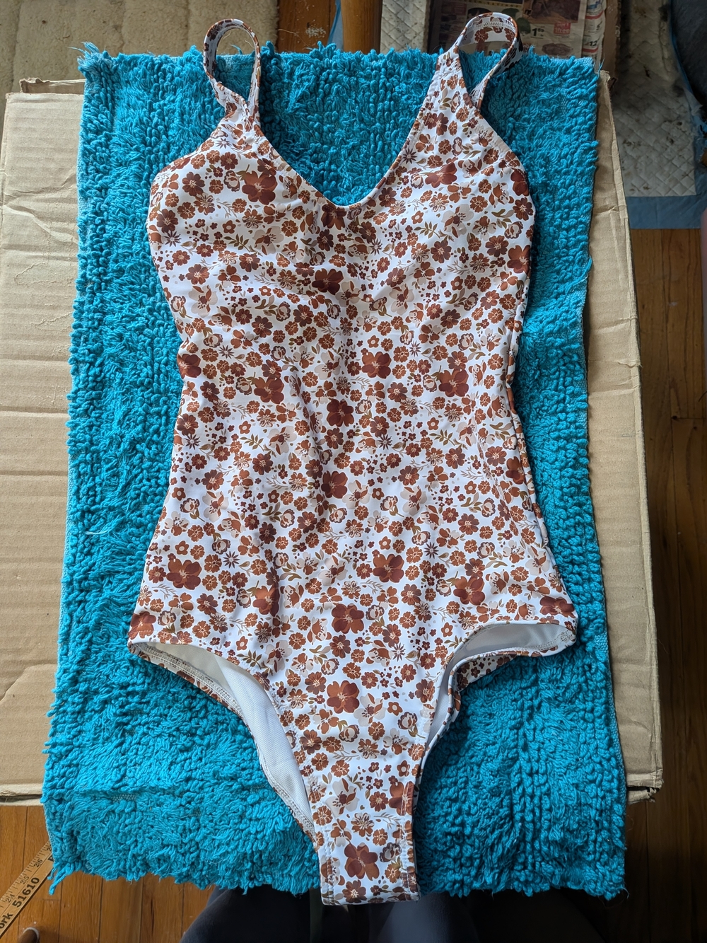 Floral One-Piece Swimsuit in White and Brown NWOT